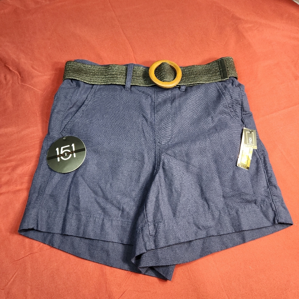 One 5 One Belted Size S Pull-on women's High Rise Mid length  blue linen/rayon